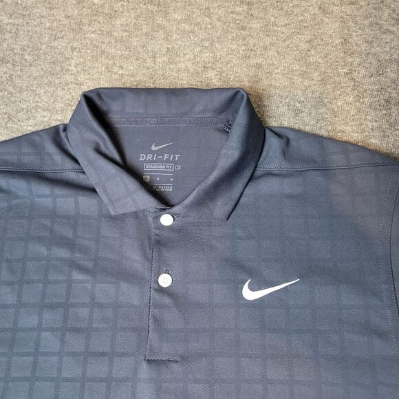 Nike Polo Dri-Fit Essentual Golf  Men's Size M Black Checkered Collar CU9788 - Picture 5 of 6